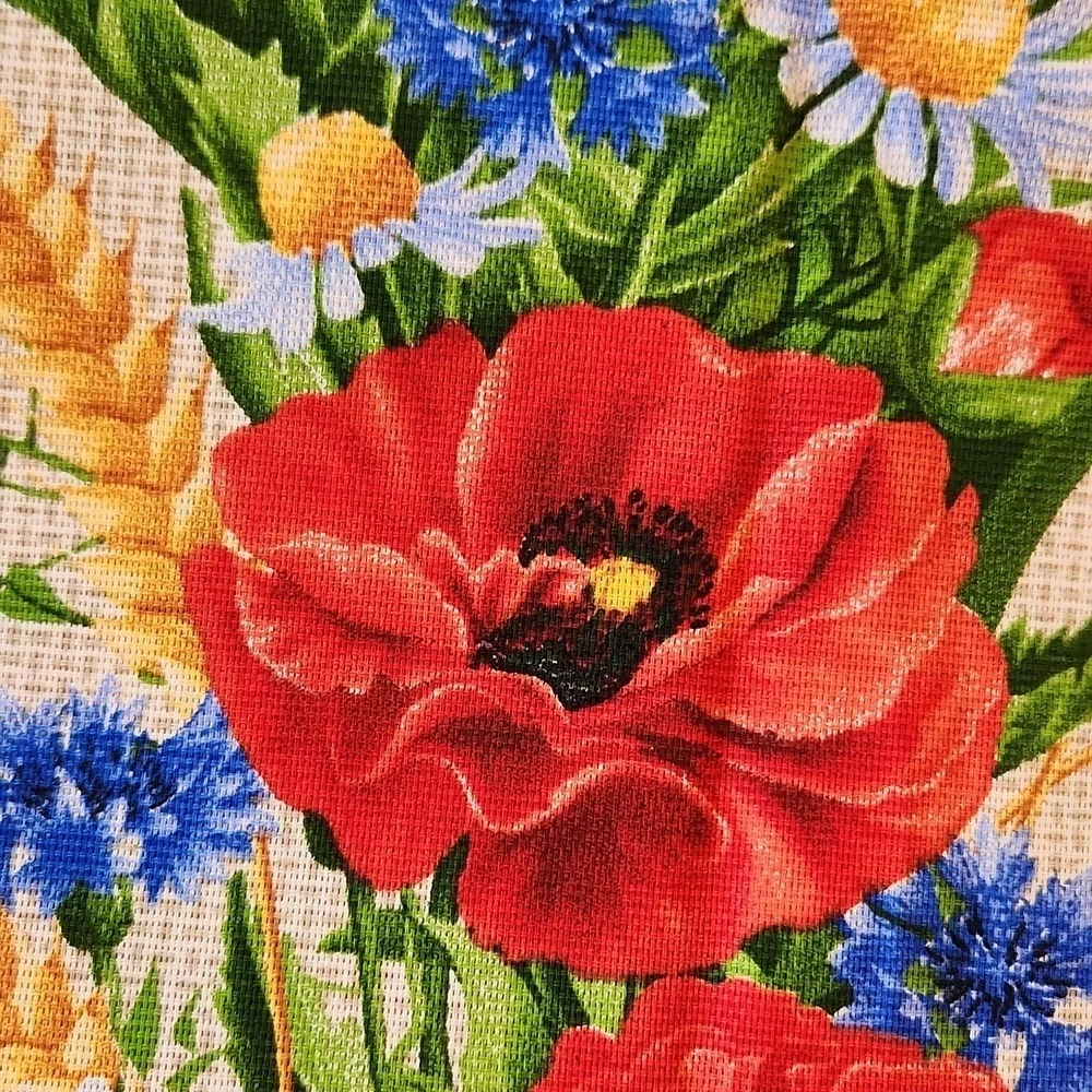 Poppy Printed Floral and Geometric Patterned Linen Tablecloth 78